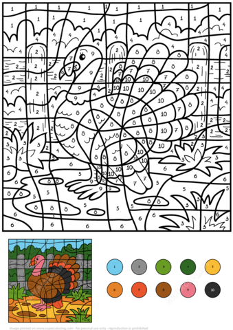 Turkey Color By Number Coloring Page